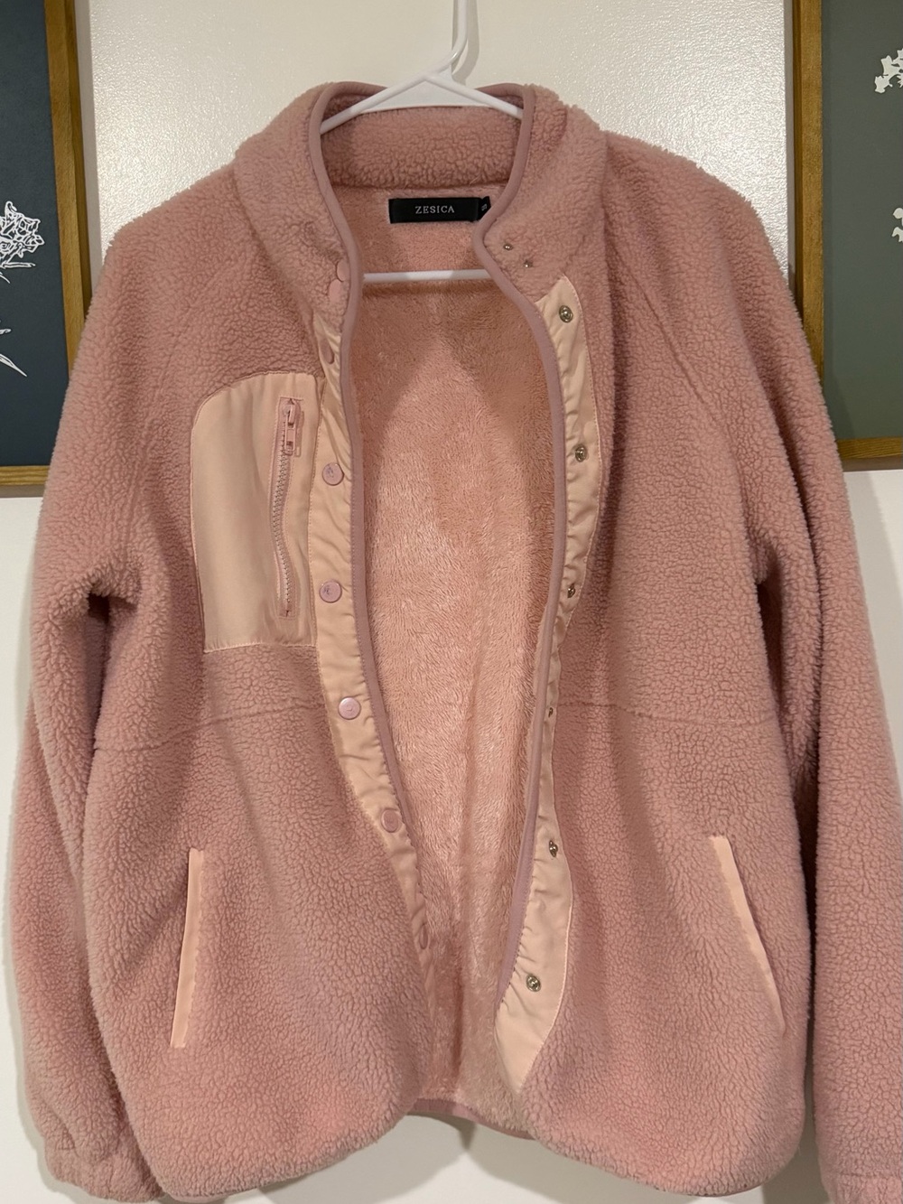 Zesica Dusty Rose Teddy Jacket - Plush Sherpa Coat